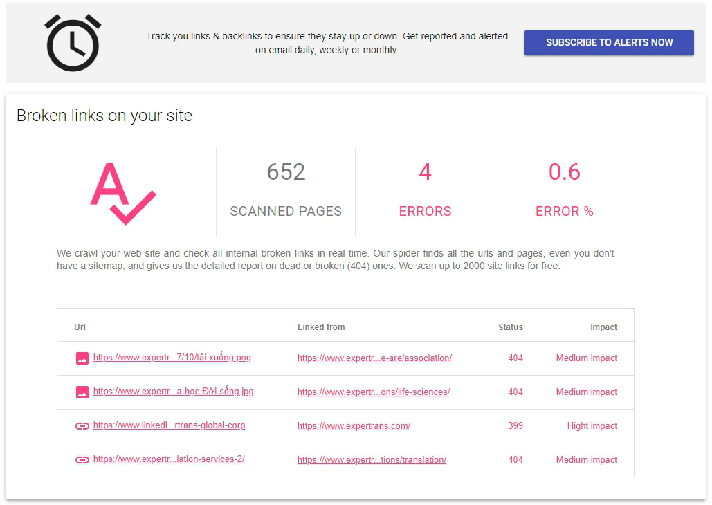 Check broken links on the site